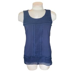 Tommy Hilfiger Navy Blue Crochet Lace Detail Wide Strap Tank Top Sz Small